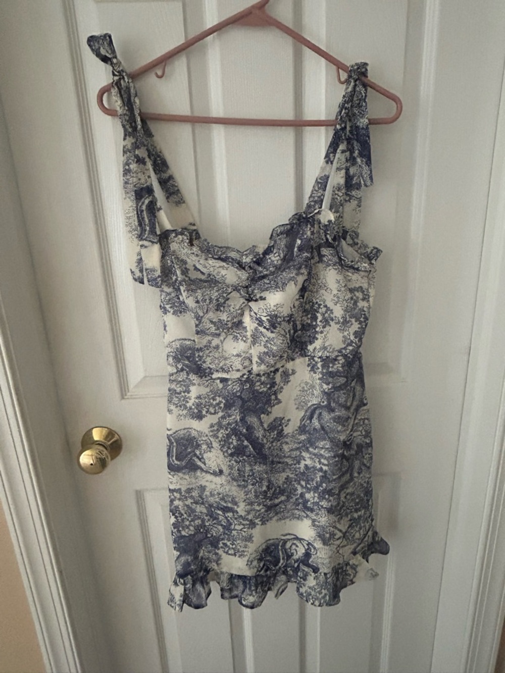 Lulu's Blue and White Toile Ruffle Mini Dress